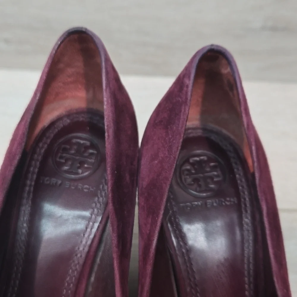 Tory Burch Womens Lucia Suede Heels wine shoes sz 8M